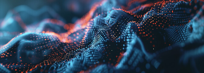 Abstract Terrain of Technology: An alluring tapestry of interconnected data nodes, glowing with the energy of innovation and progress, forming an abstract digital terrain. 