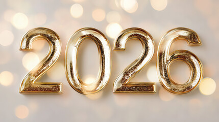 Happy New Year 2026 3D embossed gold numbers on transparent background
