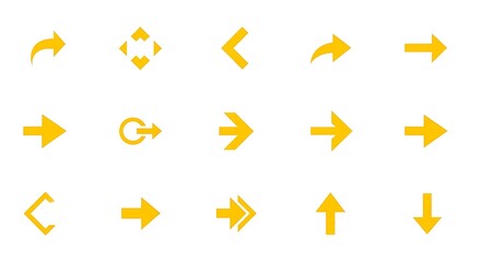 Collection of Yellow Arrow Icons for Navigation and Direction.