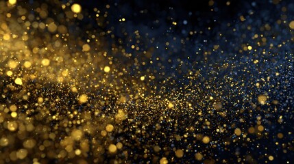 Golden dust particles floating against a dark blue and black backdrop