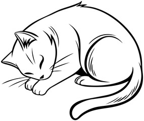 Sleeping Cat Line Drawing – Curled Up in Peaceful Pose
