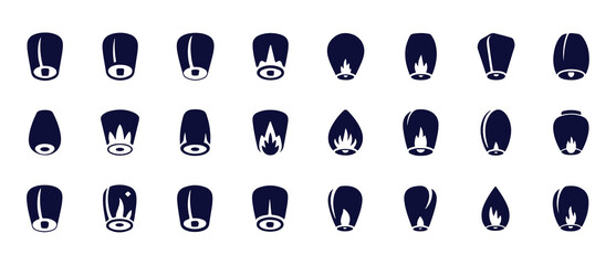 Collection of 24 sky lantern icons with flame details, suitable for festival and celebration themes