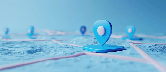 Navigational Markers: A serene scene of location markers indicating a network of interconnected points on a map.