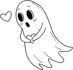 Cute Ghost Silhouette – Blushing Spirit with Heart and Floating Love Symbol