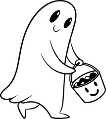 Cute Halloween Ghost with Candy Bucket