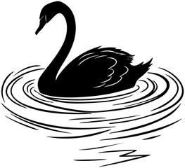 Swan Silhouette – Graceful Bird with Ripples in Calm Water