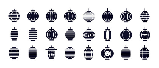 Set of asian paper lanterns silhouette icons for mid autumn festival chinese new year celebration © VANU