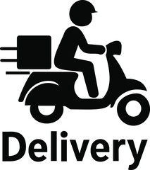 This graphic features a silhouette of a delivery person riding a scooter, symbolizing fast and efficient delivery services. The bold "Delivery" text emphasizes the service provided, making it ideal fo