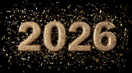 Happy New Year 2026 3D embossed gold numbers on transparent background