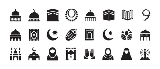 Islam symbols flat icons set collection of mosque ramadan and prayer elements traditional islamic