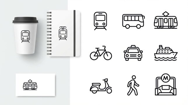 minimal city transport and metro icons icon set ideal for branding packaging and stationery design isolated on white background