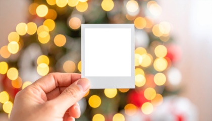 Christmas Polaroid Photo Mockup with Holiday Bokeh Lights
