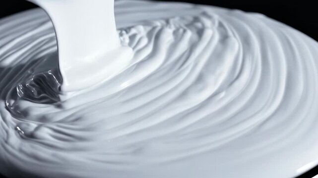 Mesmerizing slow motion close-up of thick white acrylic paint spreading and mixing dynamically across a perfectly smooth blank surface slow motion close-up, presentation element, elegance