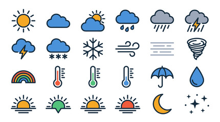 Weather and Forecast Vector Icon Sheet File – Sun, Cloud, and Climate Symbols