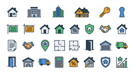 Real Estate Vector Icon Sheet File – Property, Mortgage, and Housing Symbols