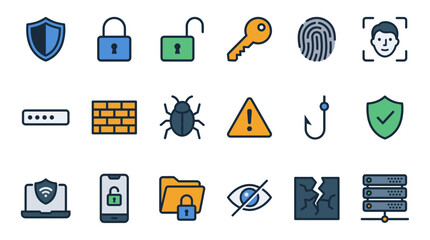 Cybersecurity Vector Icon Sheet File – Data Protection, Privacy, and Network Security Symbols