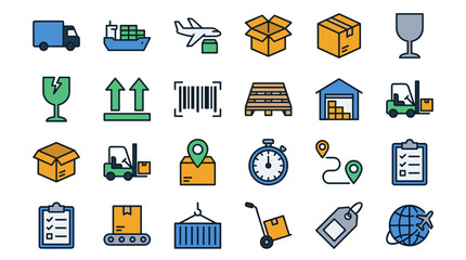 Logistics and Shipping Vector Icon Sheet File – Delivery, Warehouse, and Transport Symbols