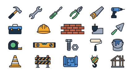 Construction and Tools Vector Icon Sheet File – Engineering, Building, and DIY Symbols