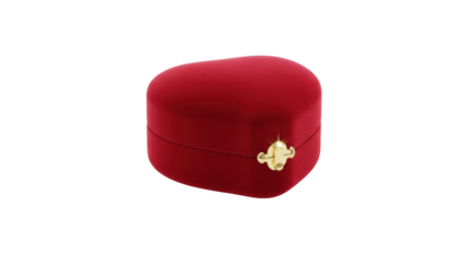 Red Velvet Heart Shaped Jewelry Gift Box with Gold Clasp Isolated on White