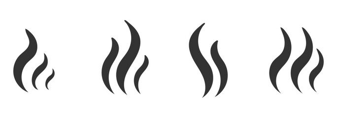 Smoke steam icon vector logo set. Smoke smell, steam aroma heat icon illustration. Hot vapor fire doodle line logo. Hit stink, coffee, fragrance flame elements. Vector illustration.