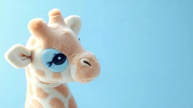 This adorable stuffed giraffe is perfect for children, with a soft texture and friendly face. Its blue eye liner gives it a touch of whimsy.