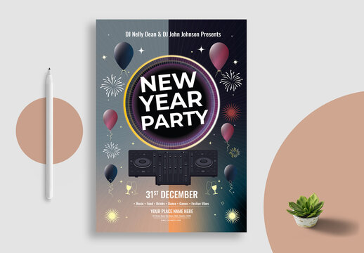 Happy New Year Party Poster Design