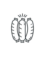 Simple monochrome illustration of three linked sausages, outlined with radiating lines