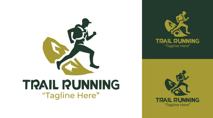 Trail Running Logo Energetic Mountain Athlete Icon