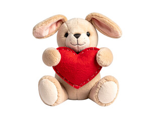  Standing Plush Bunny With Heart Above Head, Cute Celebratory Gesture, Isolated