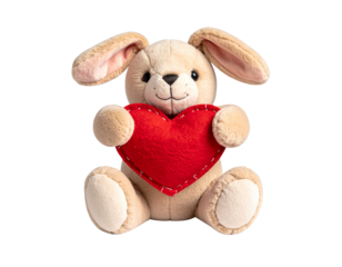  Standing Plush Bunny With Heart Above Head, Cute Celebratory Gesture, Isolated