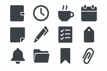 Tag sticky vector icon bookmark paperclip note icons bell organizer notebook pen