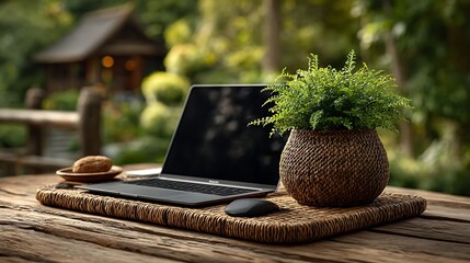 Professional desk setting with closed laptop, organizer tray, and natural lighting reflecting off a glass surface.
