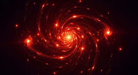 Fiery Cosmic Swirl - Abstract Red Galaxy with Luminous Particles.