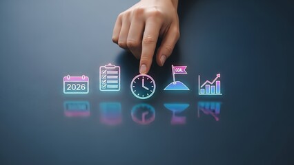 Hand Interacting with Digital Calendar and Clock Planning Interface