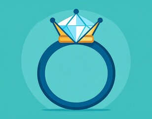 Simple, stylized illustration of a diamond ring with a prominent central gemstone