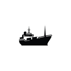 Black Silhouette of a Cargo Ship on White Background with Vector EPS 10 Label boat