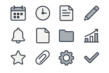 Fototapeta premium Vector star paperclip calendar folder note page pencil icon minimalist grid checkmark