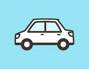 Simple white car illustration with black outlines, set against a light-blue background