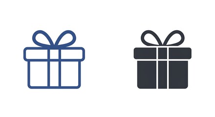 Simple gift box icons, a blue outline one, and a solid darker one, on a white background
