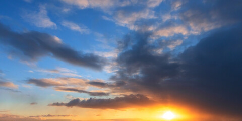 Colorful cloudy sunset sky, natural background photography