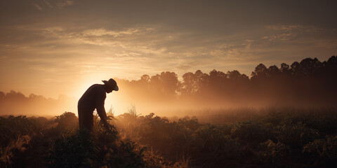 farmer checking his crops in the field