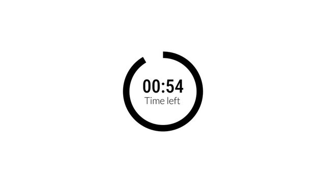 One minute countdown animation on transparent background in 4k, 1 minute circle countdown from 0 to 60 seconds with alpha channel, one minute countdown video