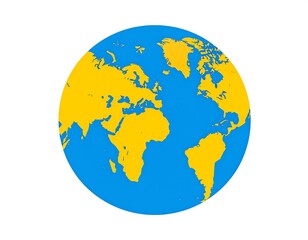 Naklejka premium Simplified globe illustration depicting continents in yellow against a blue background