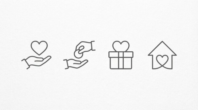 minimal charity and donation symbols icon set ideal for branding packaging and stationery design isolated on white background