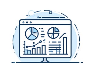 Simplified illustration of a computer screen displaying various charts and graphs