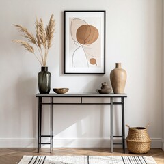Elegant Console Table with Abstract Art and Decorative Accents.