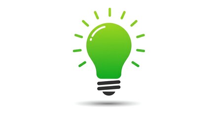 Simplified illustration of a green lightbulb radiating energy against a clean white background