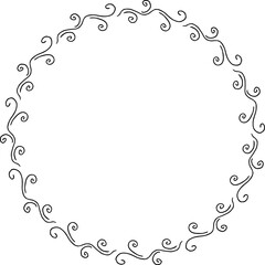 Round frame with stylish black decorative elements on white background.eps