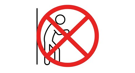Simplified illustration of a person prohibited from leaning against a vertical structure