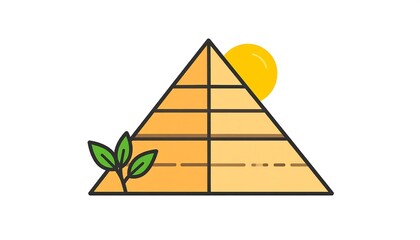Simplified illustration of a pyramid with sun and leaves on a white background